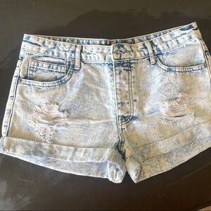 Distressed Light Blue Denim Shorts